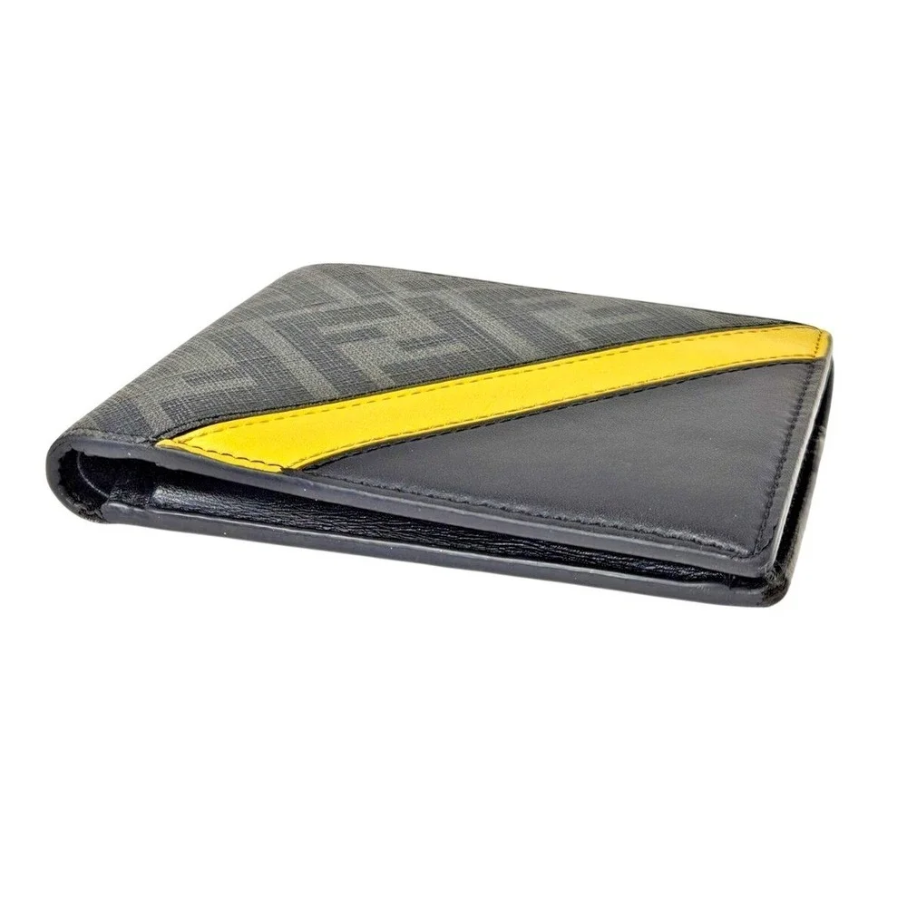 Fendi‎ Mens Zucca FF Monogram Bifold Wallet Yellow Stripe Black